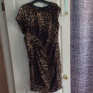 Lafayette 148 New York Leopard Print Midi Dress 100% Wool